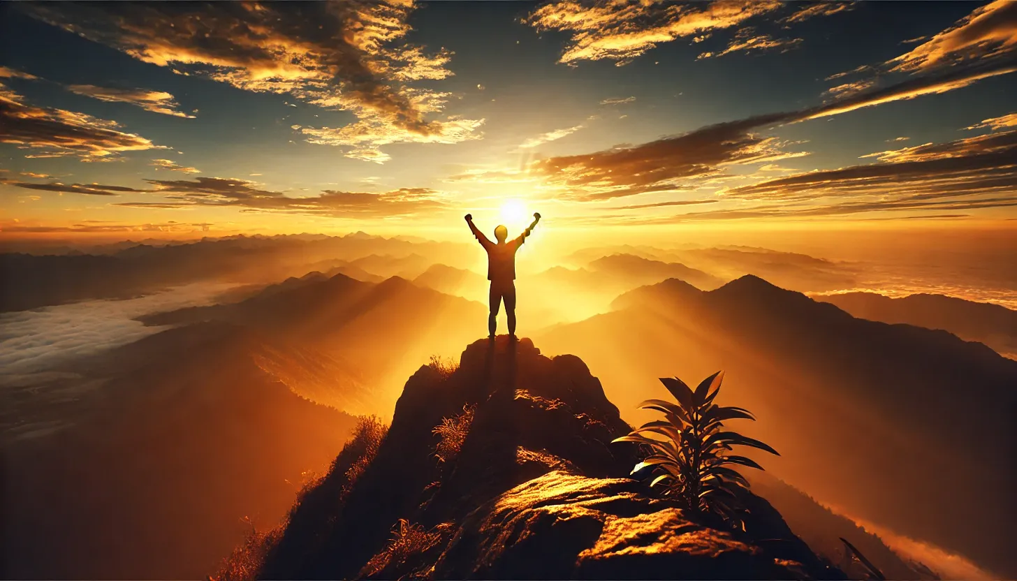 A boy raising hands after winning the race