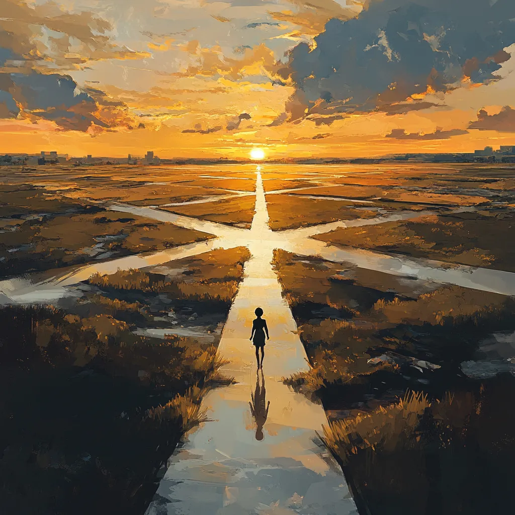 A man walking on a path through with many paths divurge