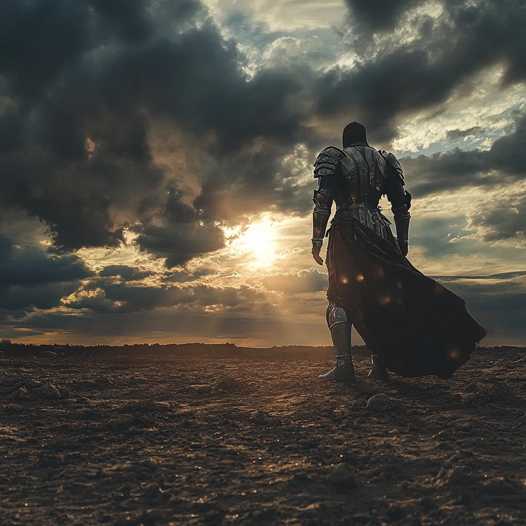 A warrior standing on a scorched earth