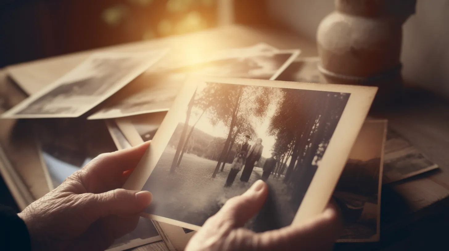A pair of hands looking at a dated family photograph