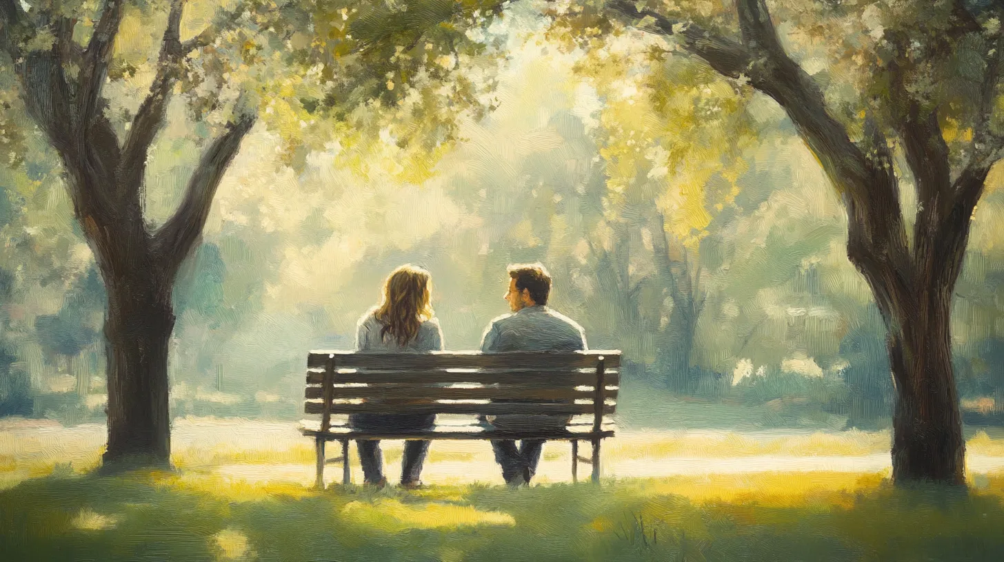 A man and women sitting on the bench talking