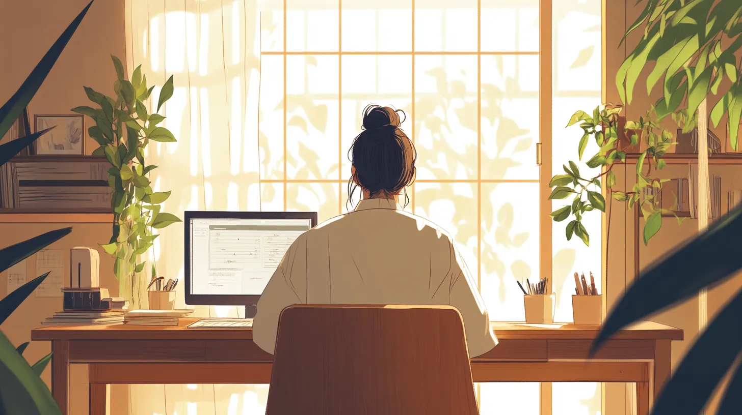 A woman sitting in front of computer