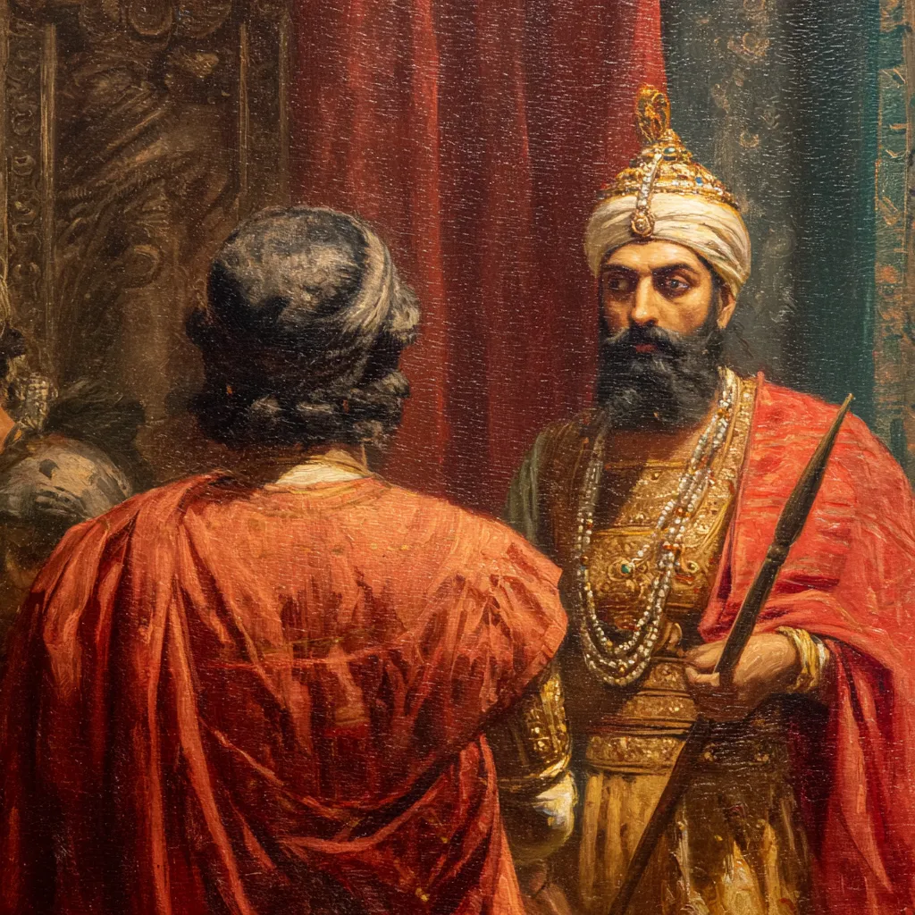 An Indian King facing a Roman Ambassador