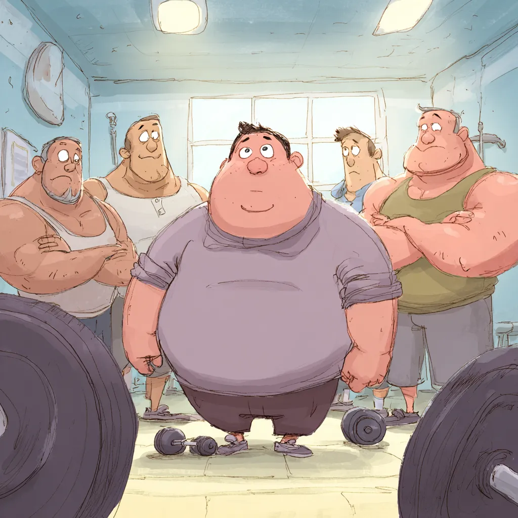 A cartoon of a fat man in the gym
