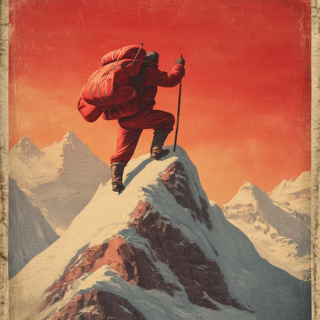 A Mountaineer at the top of a summit