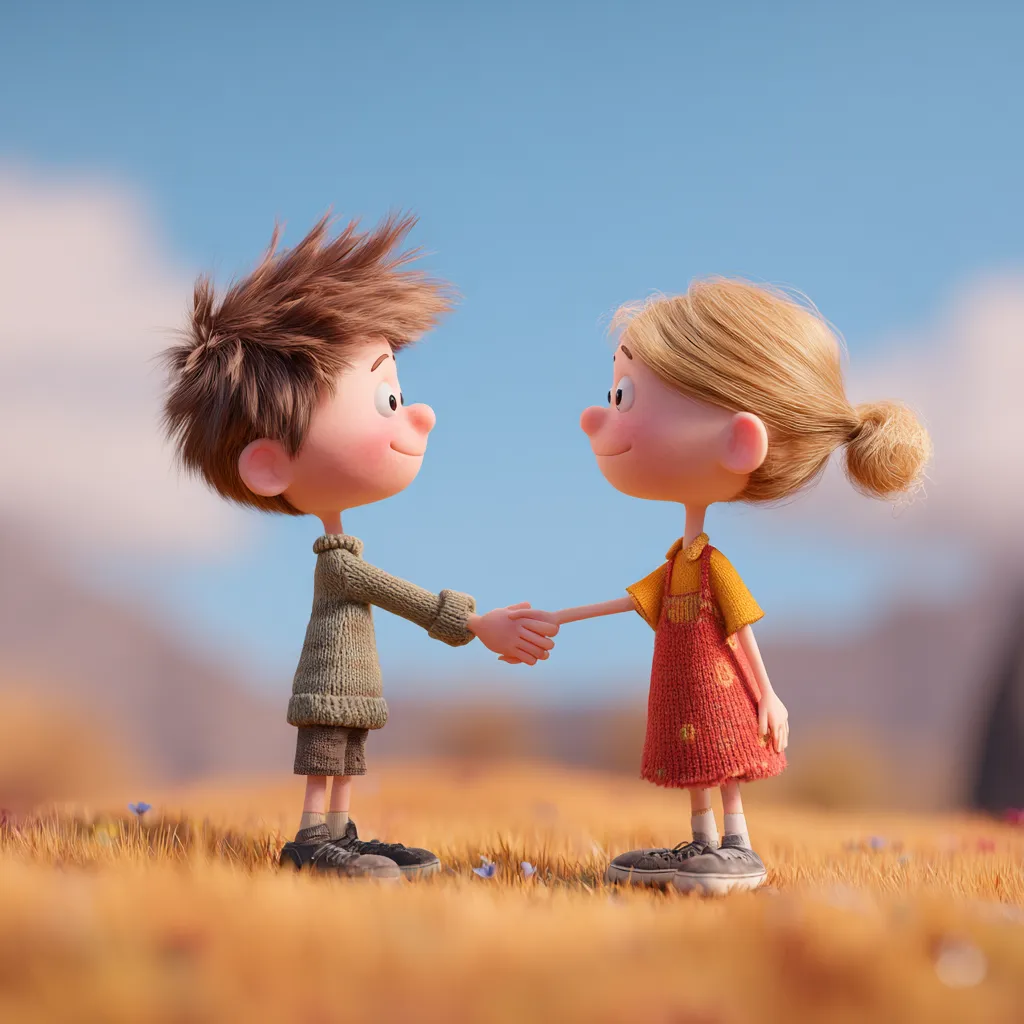 A boy and girl shaking hands